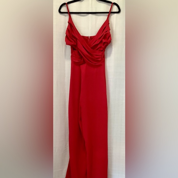 So Ladylike Red Surplice Cutout Jumpsuit - Picture 2 of 6